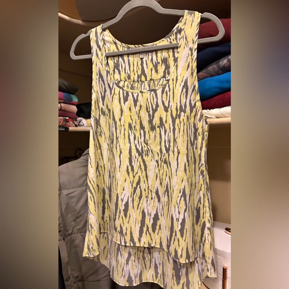 Current affair high / low  Yellow and Gray Tank Top camo type print